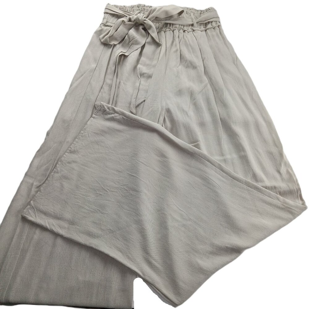 Shinestar Women's Belted Wide Leg Pant Size Medium Tan High Rise Paperbag Waist